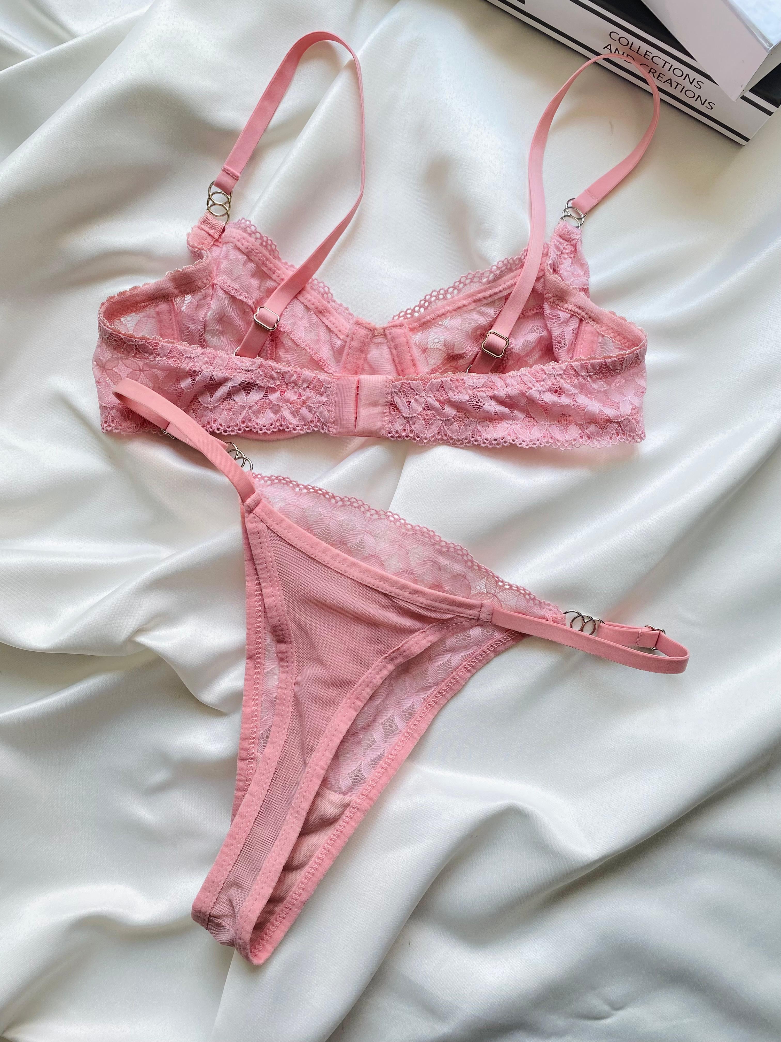 Pembe Dantelli Bralet Takım